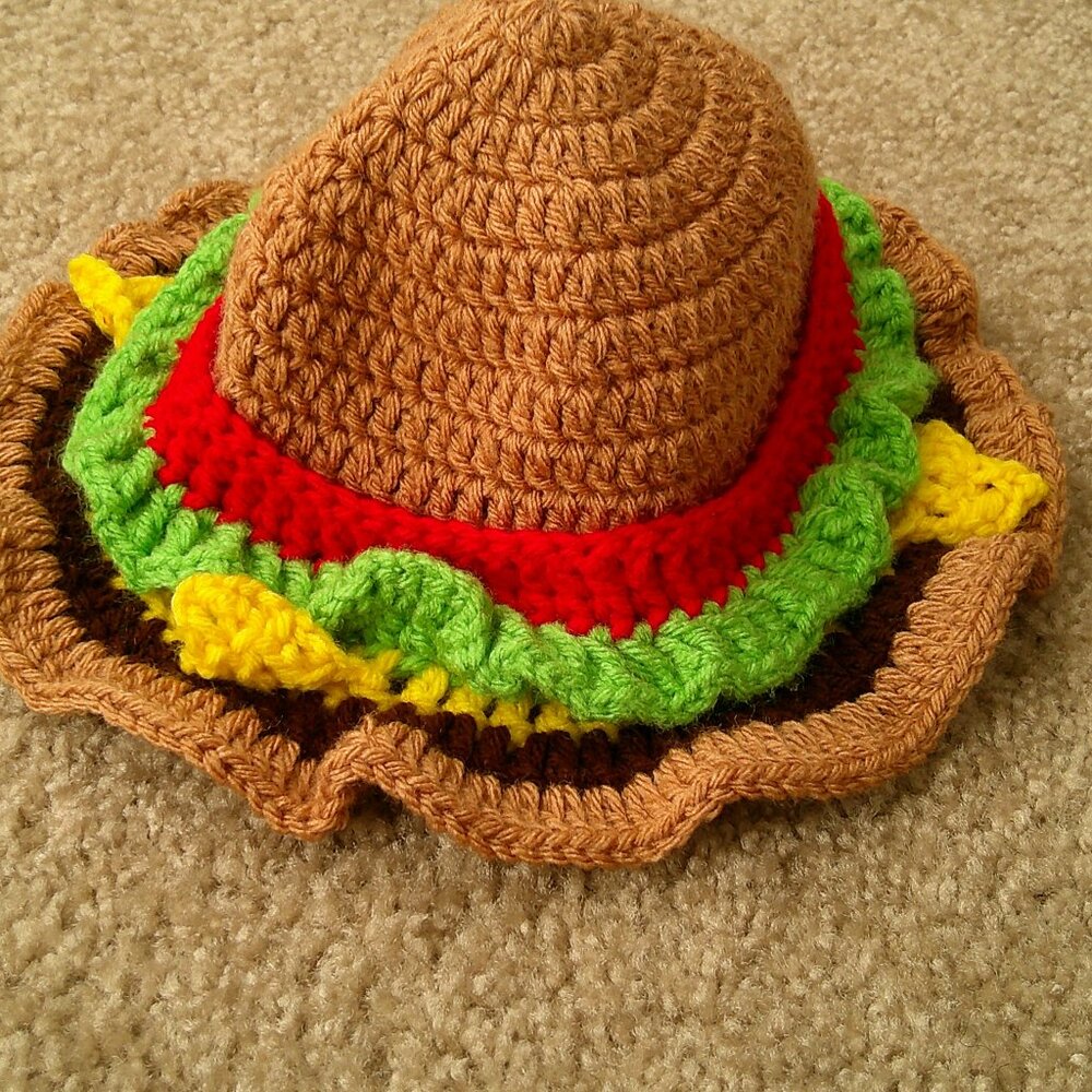 Handmade Ruffled Crochet Multicolor Girls Hamburger Hat - Picture 8 of 8